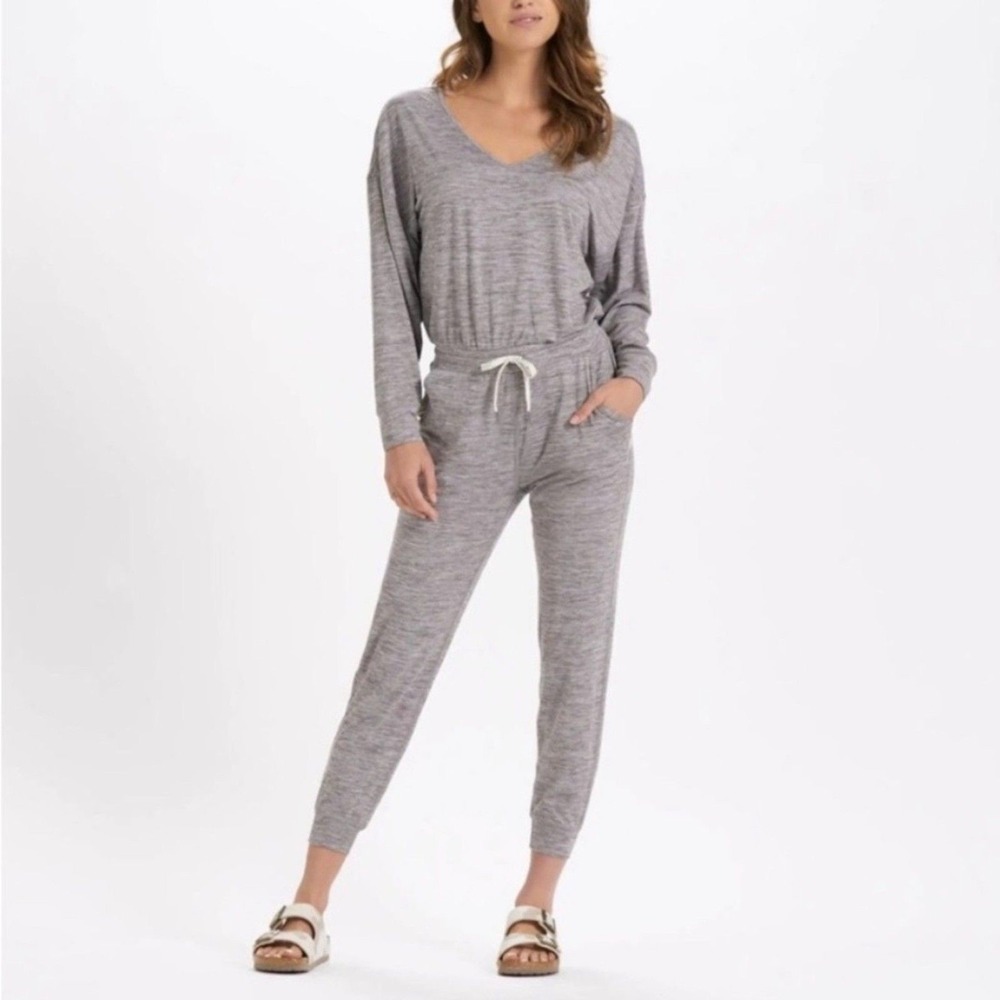 Vuori Heather Gray V-Neck Drawstring Jumpsuit
